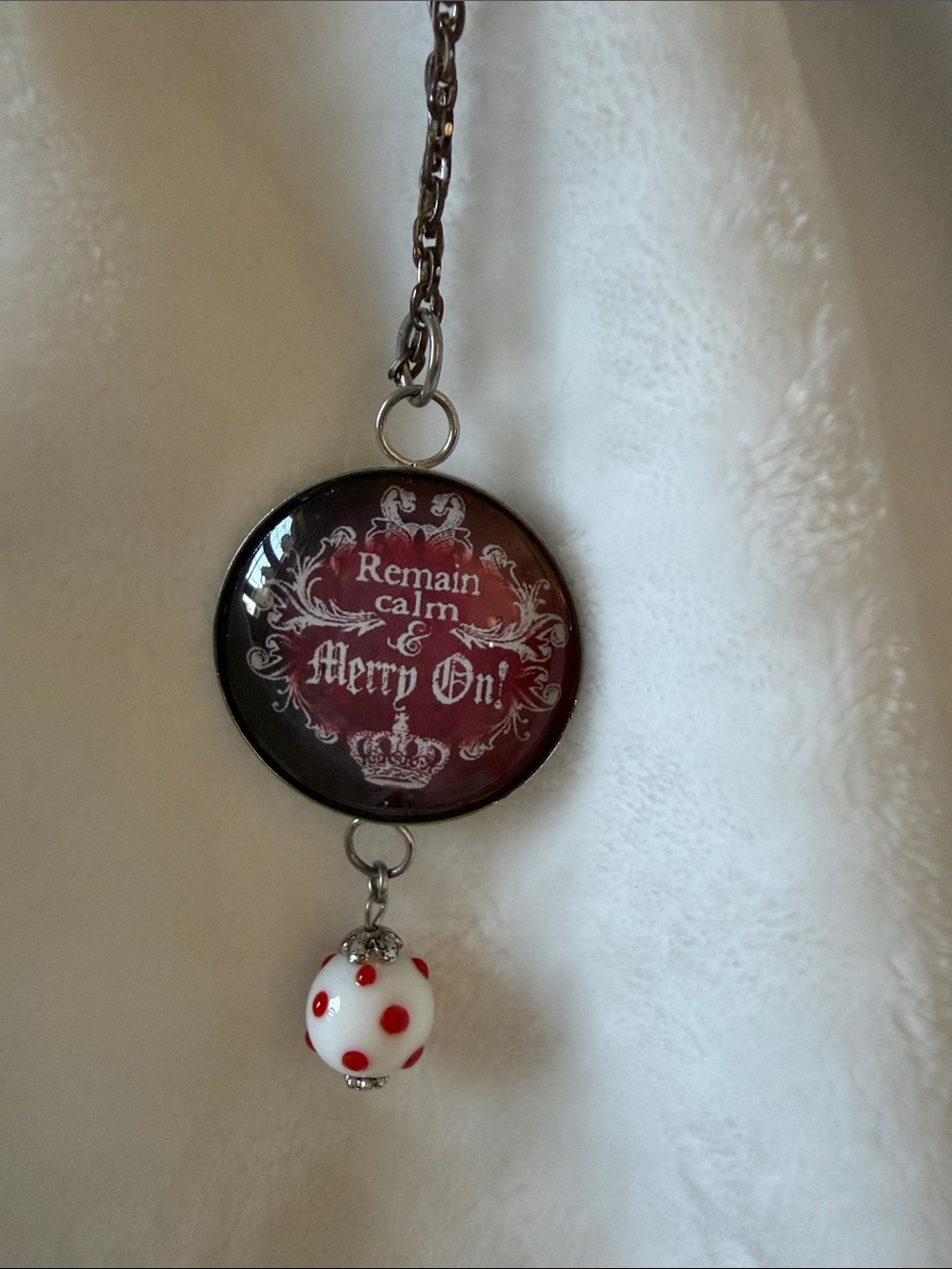 "Remain Calm & Merry On" Red Holiday Pendant Necklace